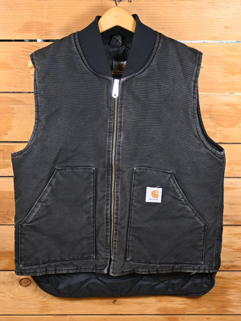 Vintage Carhartt V01 Quilted Firm Duck Vest in Black - Men's MD Flawed Zipper